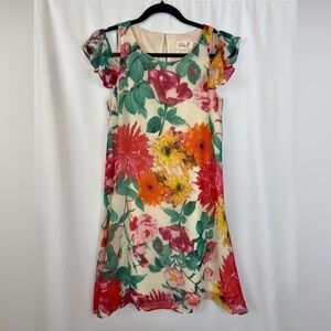 Eliza J Cold Shoulder‎ Flutter Sleeve Floral Dress